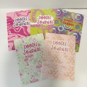 Lot Of 5 Journals - Colorful Doodle Journals Set / Swirls / Flamingos/ Marble
